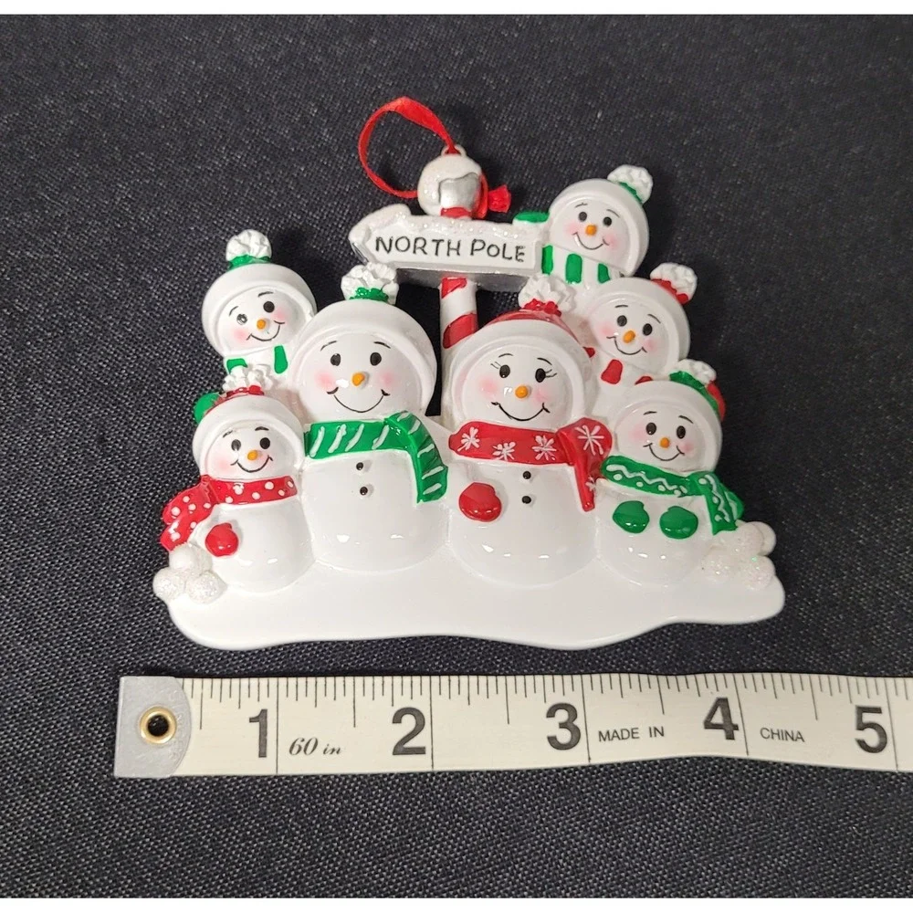 PolarX Personalizable North Pole Snowman Family of 7 Christmas Tree Ornament